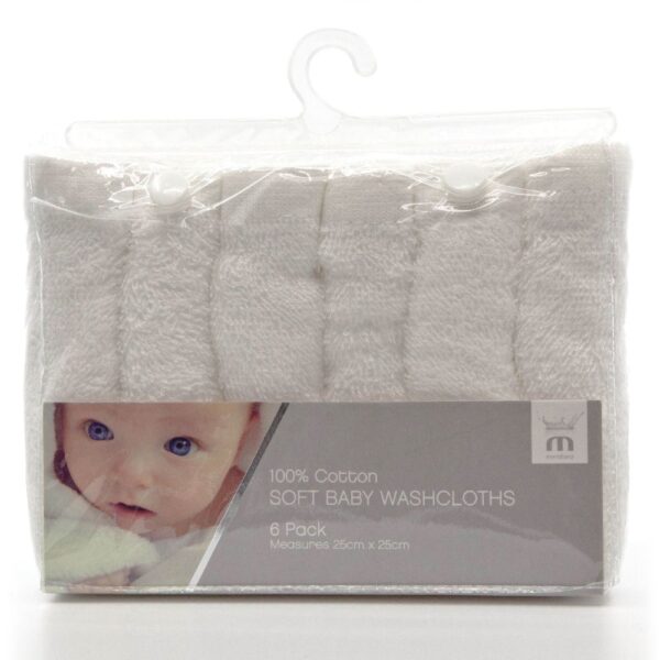 6 PACK BABY WASH CLOTHS WHITE