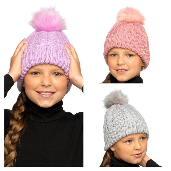 GIRLS CHUNKY KINT BOBBLE HAT