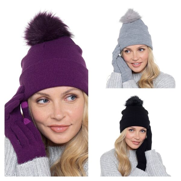 LADIES BOBBLE HAT AND TOUCHSCREEN GLOVES