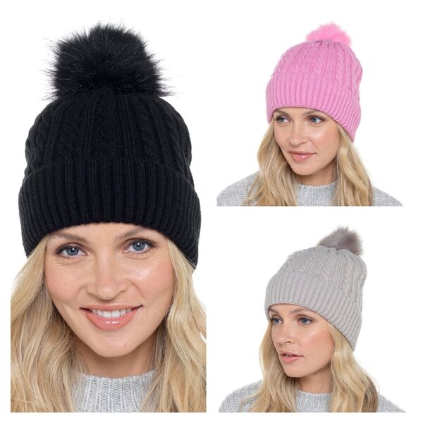 LADIES CABLE POM POM HAT