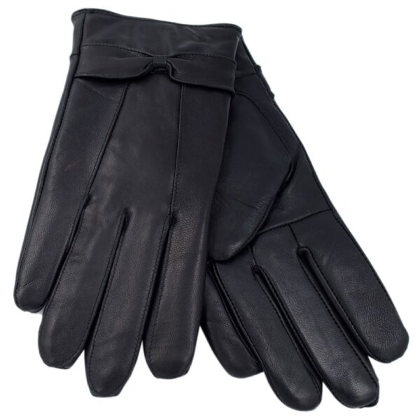 LADIES BLACK LEATHER GLOVE WITH BOW