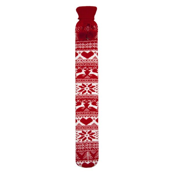 LONG HOT WATER BOTTLE RED KNITTED NORDIC