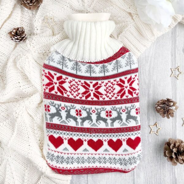 NORDIC HEARTS KNITTED HOT WATER BOTTLE