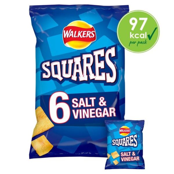 Walkers Squares Salt & Vinegar Multipack Snacks Crisps 6 x 22g