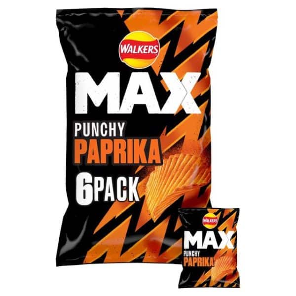 Walkers Max Punchy Paprika Multipack Crisps 6 x 27g