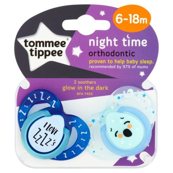 Tommee Tippee Night Time Orthodontic Soothers 6-18M 2 per pack