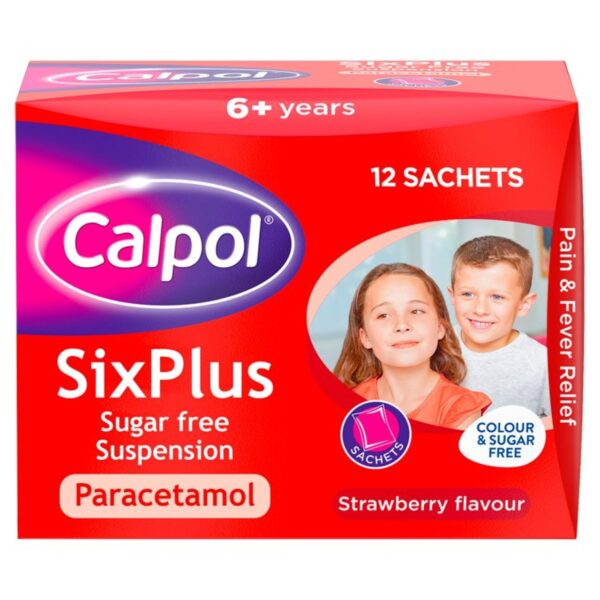 Calpol 6+ Years Sugar Free Strawberry Paracetamol Sachets 12 x 5ml