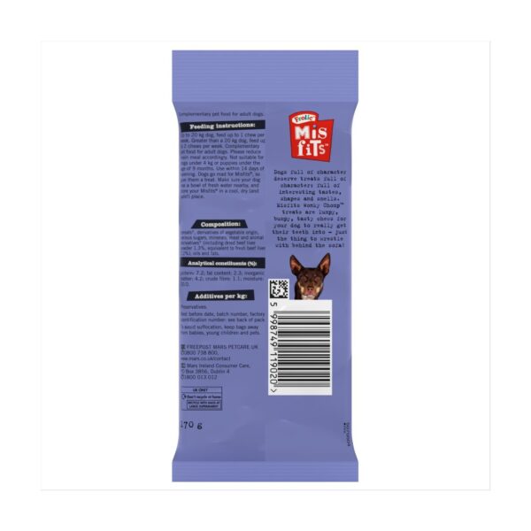 Misfits Wonky Chomp Adult Medium Dog Treats Liver 2 Stick 170g