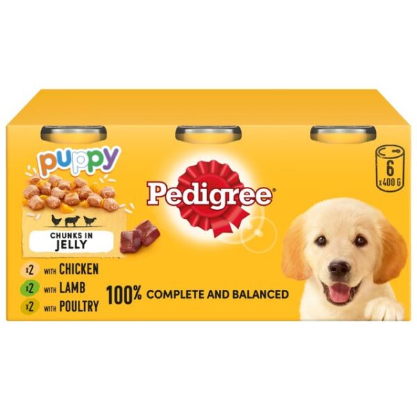 Pedigree Puppy Wet Dog Food Tins Mixed In Jelly 6 x 400g