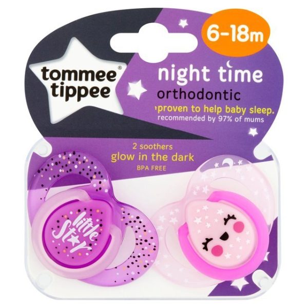 Tommee Tippee Night Time Orthodontic Soothers 6-18M 2 per pack