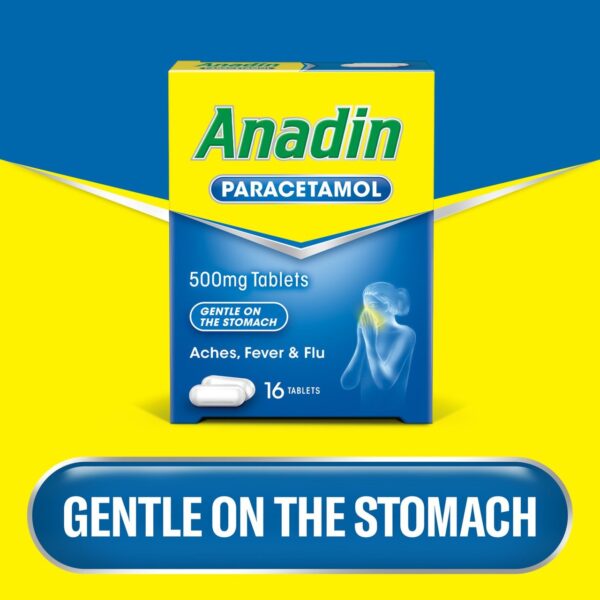 Anadin Paracetamol Pain Killer Aches Fever & Flu Tablets 16 per pack