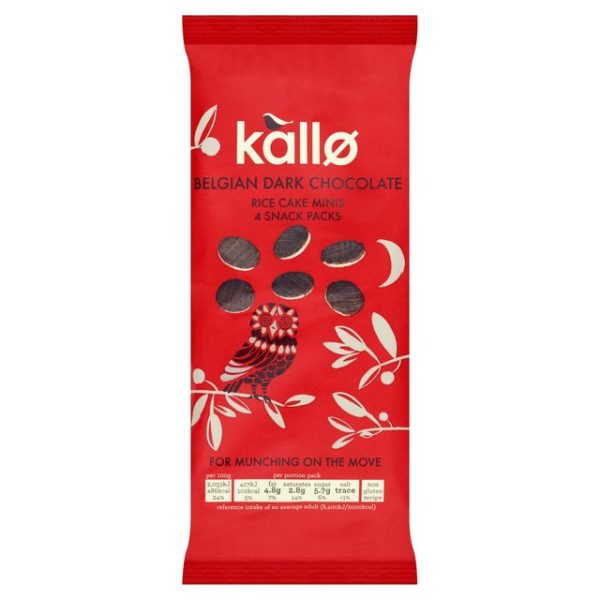 Kallo Belgian Dark Chocolate Rice Cake Minis 4 Snack Packs 84g