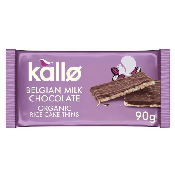 Kallo Belgian Milk Chocolate Organic Rice Cake Thins 90g