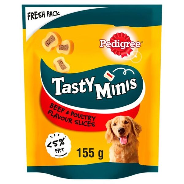 Pedigree Tasty Minis Adult Dog Treats Beef Poultry Chewy Slices 155g