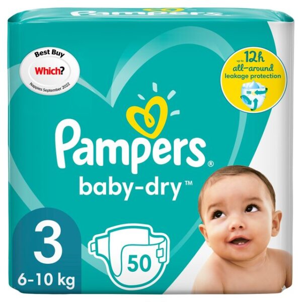 Pampers Baby-Dry Size 3, 50 Nappies, 6kg-10kg, Essential Pack 50 per pack