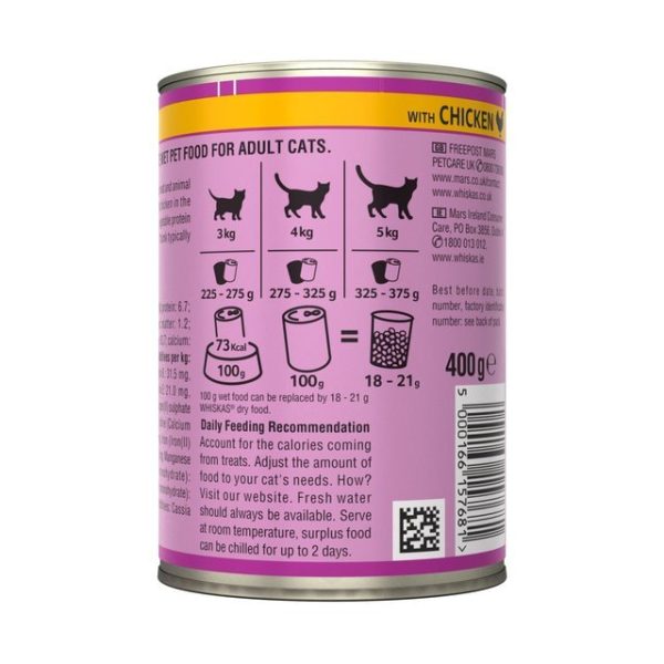 Whiskas Adult Wet Cat Food Chicken in Jelly Tin 400g