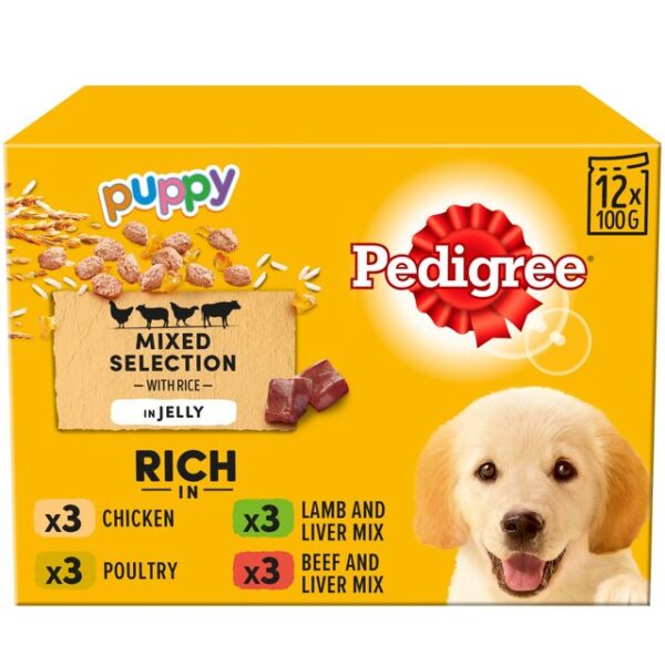 Pedigree Puppy Wet Dog Food Pouches Mixed in Jelly 12 x 100g