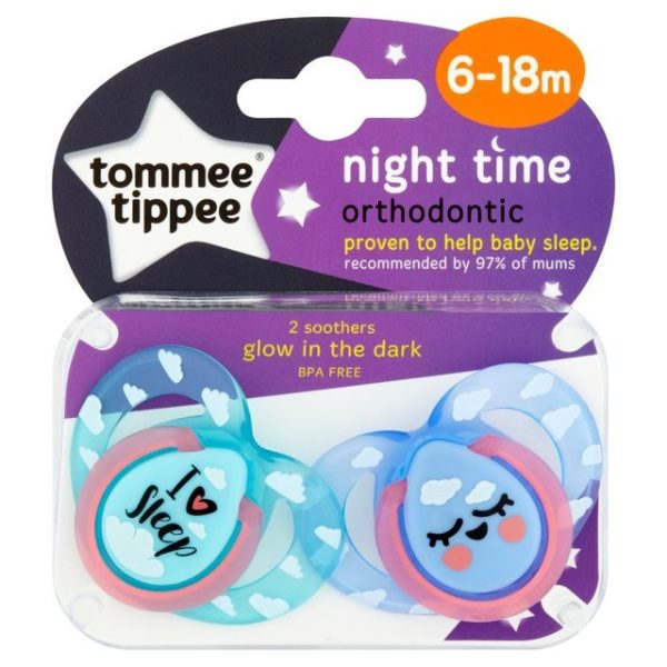 Tommee Tippee Night Time Orthodontic Soothers 6-18M 2 per pack