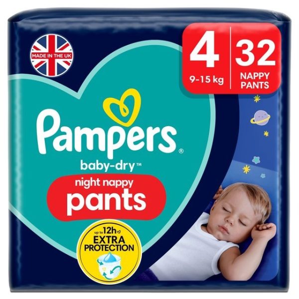 Pampers Baby-Dry Night Nappy Pants Size 4, 32 Night Nappies Essential Pack 32 per pack