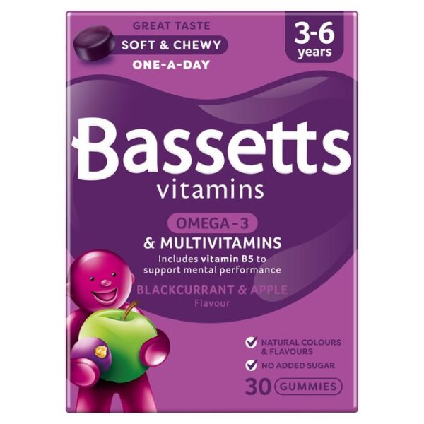 Bassetts 3-6 Multi Vitamins  Omega 3 Blackcurrant  Apple 30 per pack