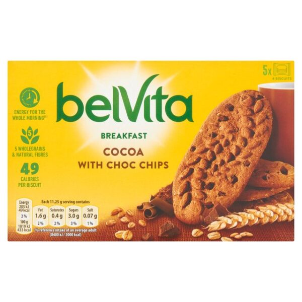 BelVita Breakfast Biscuits Cocoa with Chocolate Chips 5 Pack 5 x 45g