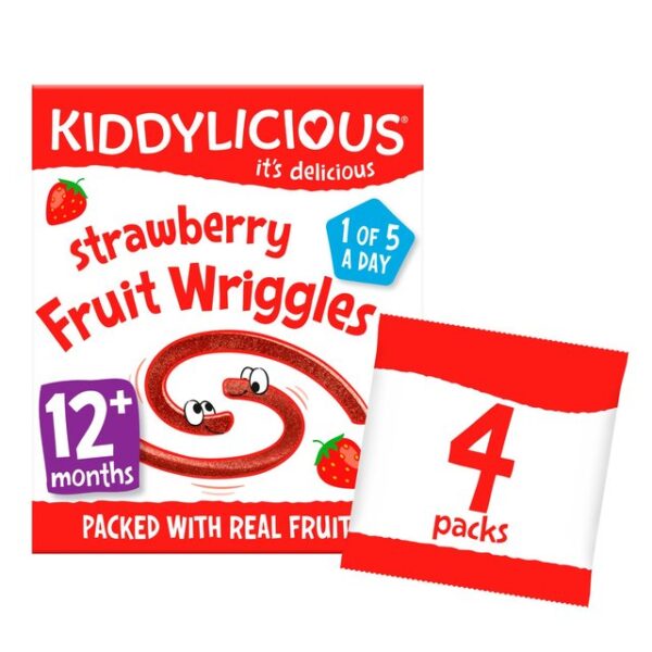 Kiddylicious Strawberry Fruit Wriggles 4 Yummy Bags 48g