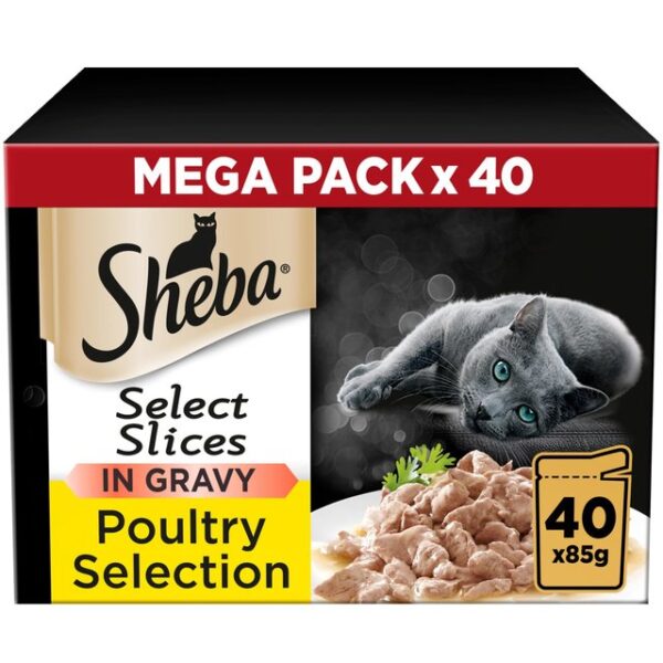 Sheba Select Slices Cat Food Pouches Poultry In Gravy Mega Pack 40 x 85g