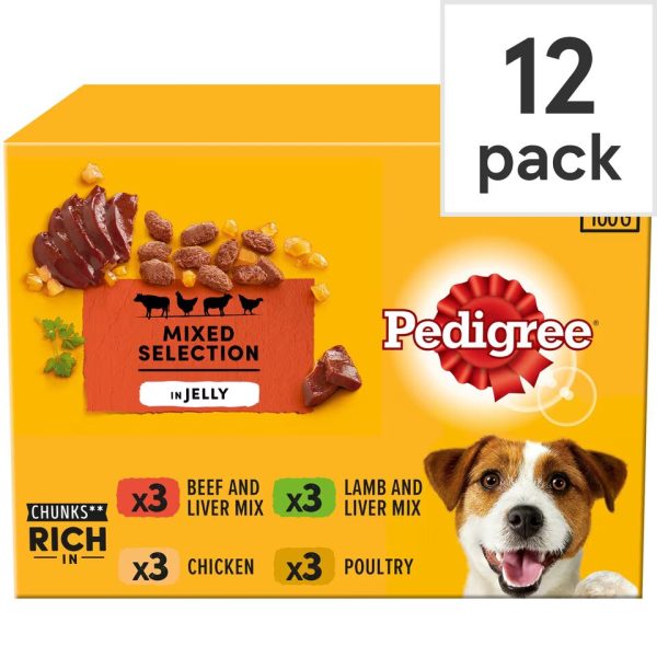 Pedigree Adult Wet Dog Food Pouches Mixed in Jelly 12x100g