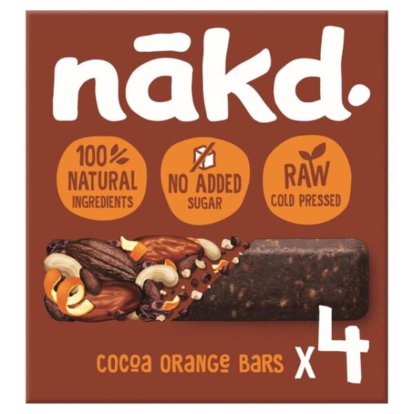 Nakd Cocoa Orange 4 Raw Fruit Nut Bars 4 X 35g