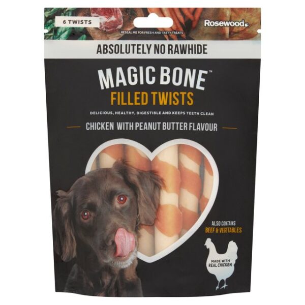 Rosewood Magic Bone Filled Twists Chicken With Peanut Butter 6 Pack 6 x 32.5g