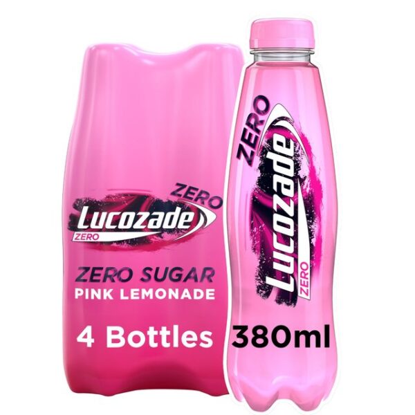 Lucozade Energy Zero Sugar Drink Pink Lemonade 4 x 380ml