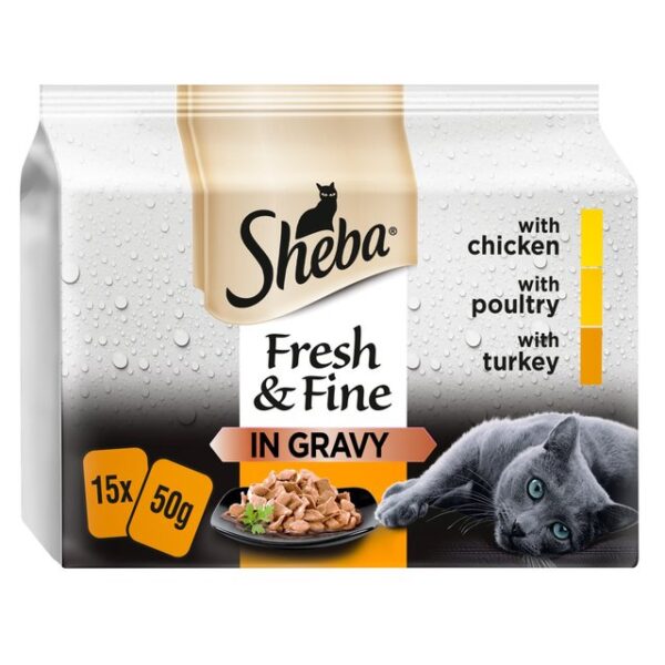 Sheba Fresh Fine Wet Cat Food Pouches Poultry in Gravy 15 x 50g