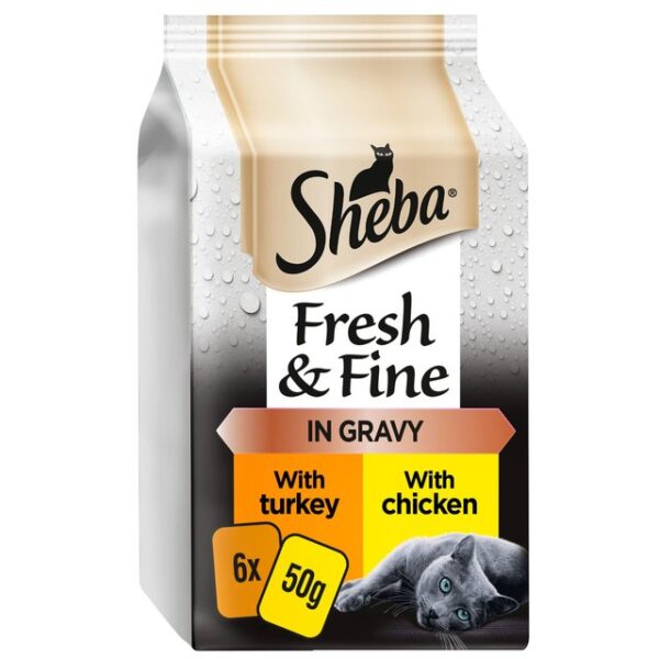 Sheba Fresh Fine Wet Cat Food Pouches Chicken & Turkey in Gravy 6 x 50g