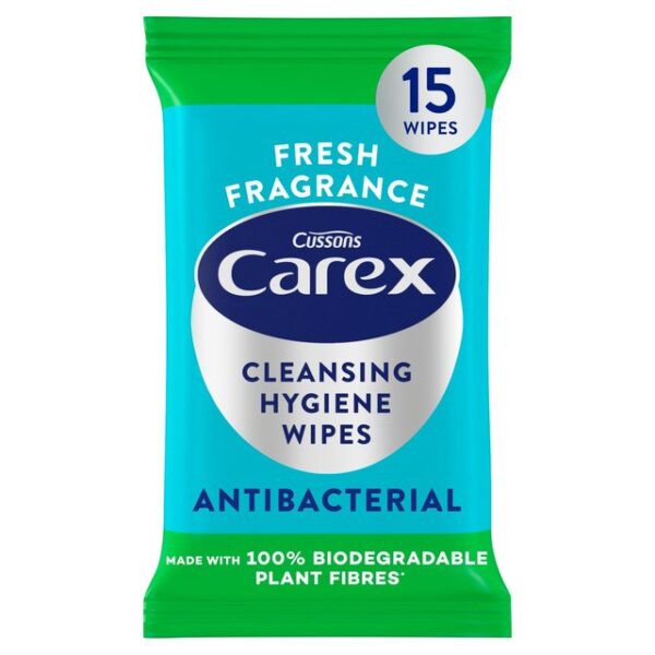 Carex Antibacterial Biodegradeable Hand Wipes 15s