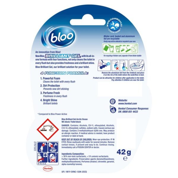 Bloo Brilliant Gel Arctic Ocean Toilet Rim Block 42g