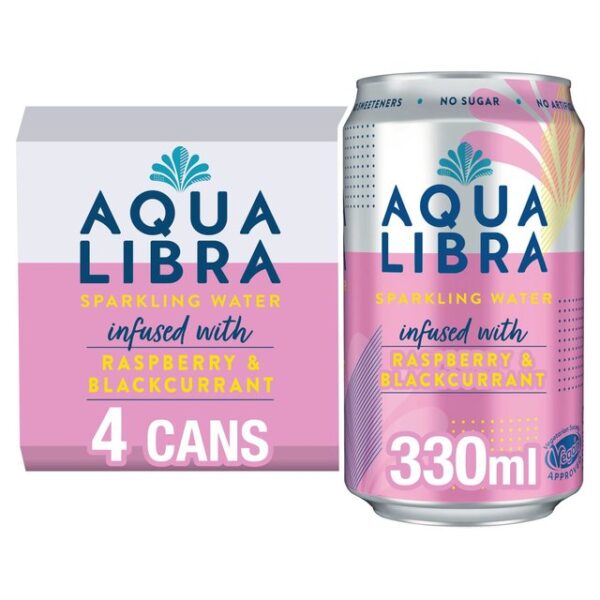 Aqua Libra Sparkling Water Raspberry & Blackcurrant 4 X 330ml