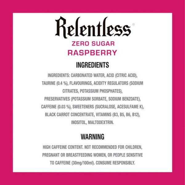 Relentless Raspberry Zero Energy Drink 500ml