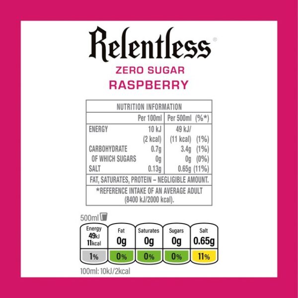 Relentless Raspberry Zero Energy Drink 500ml