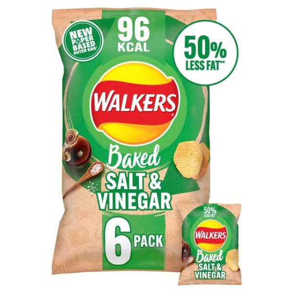 Walkers Oven Baked Salt & Vinegar Crisps 6 X 22g