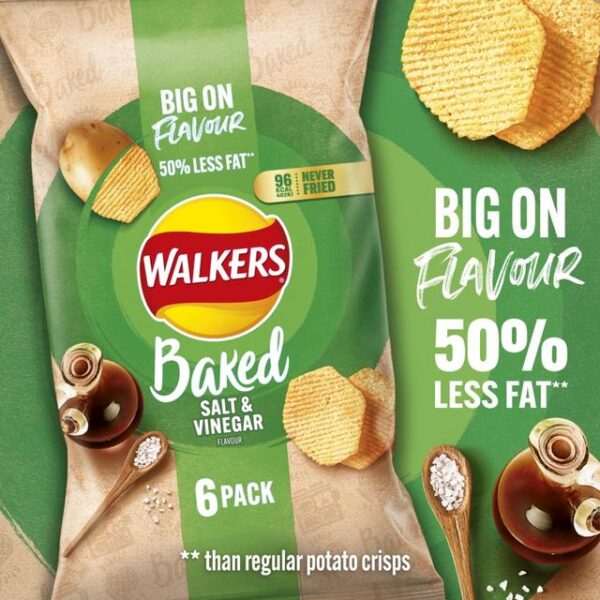 Walkers Oven Baked Salt & Vinegar Crisps 6 X 22g