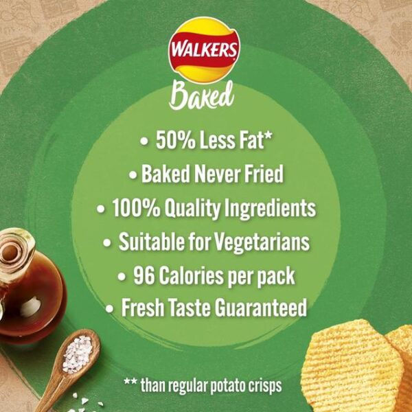 Walkers Oven Baked Salt & Vinegar Crisps 6 X 22g