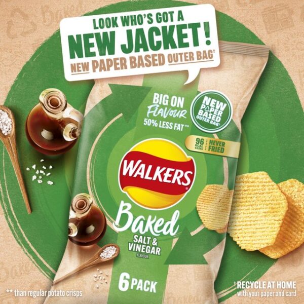 Walkers Oven Baked Salt & Vinegar Crisps 6 X 22g