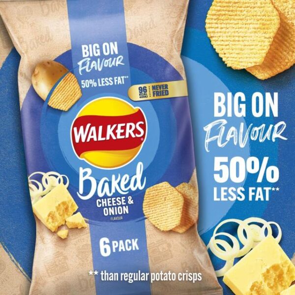 Walkers Baked Cheese & Onion Snacks Crisps 6 x 22g