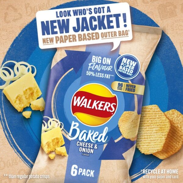 Walkers Baked Cheese & Onion Snacks Crisps 6 x 22g