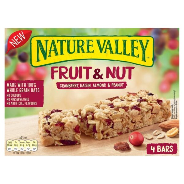 Nature Valley Fruit Nut Bars Berry Raisin Almond Peanut 4 X 30g