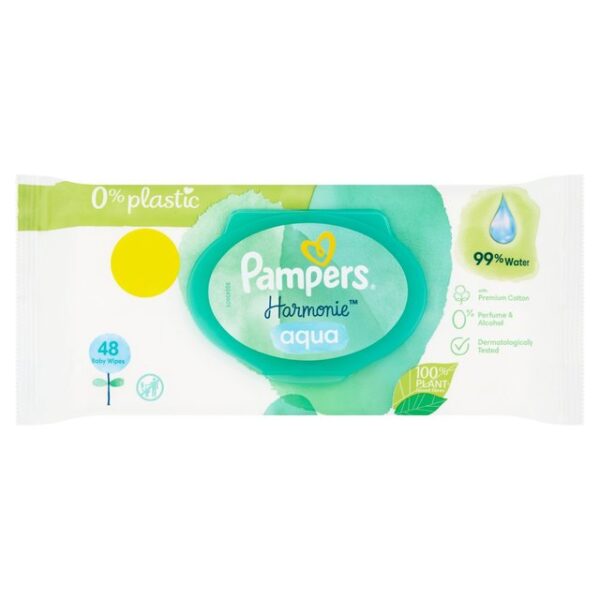 Pampers Harmonie Aqua Baby Wipes Plastic Free 48 per pack