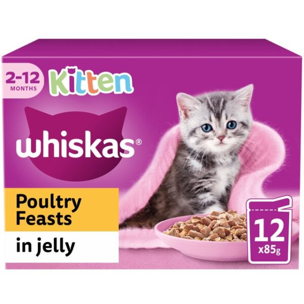 Whiskas Kitten Poultry Feasts Wet Cat Food Pouches in Jelly 12 x 85g