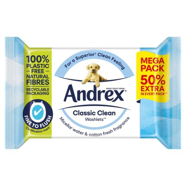 Andrex Moist Mega Classic Clean Washlets Flushable Toilet Wipes