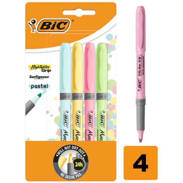 Bic Highlighter Grip Pastel Assorted 4 per pack