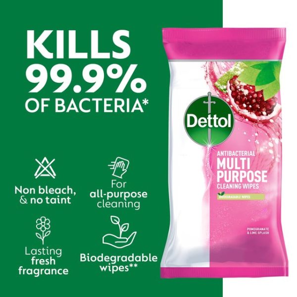 Dettol Multipurpose Cleaning Wipes Pomegranate & Lime Large Wipes 70 per pack